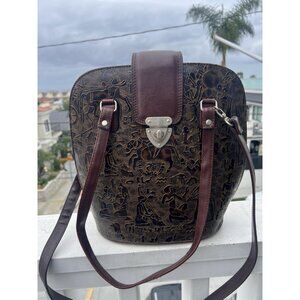 Vintage Y2K Egyptian brown leather dome embossed shoulder bag retro western